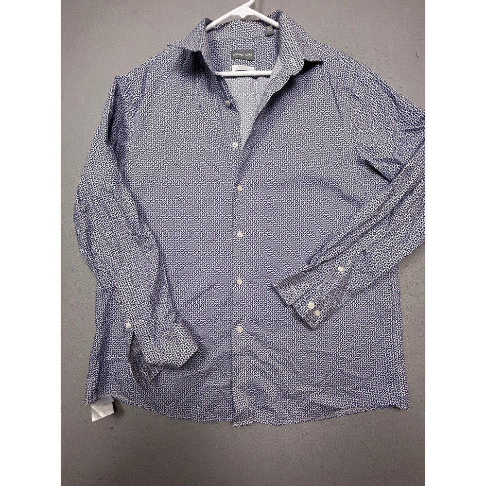 Michael Kors Shirt Cotton Elastane Blue Geometric XL 17 34/35 Mens